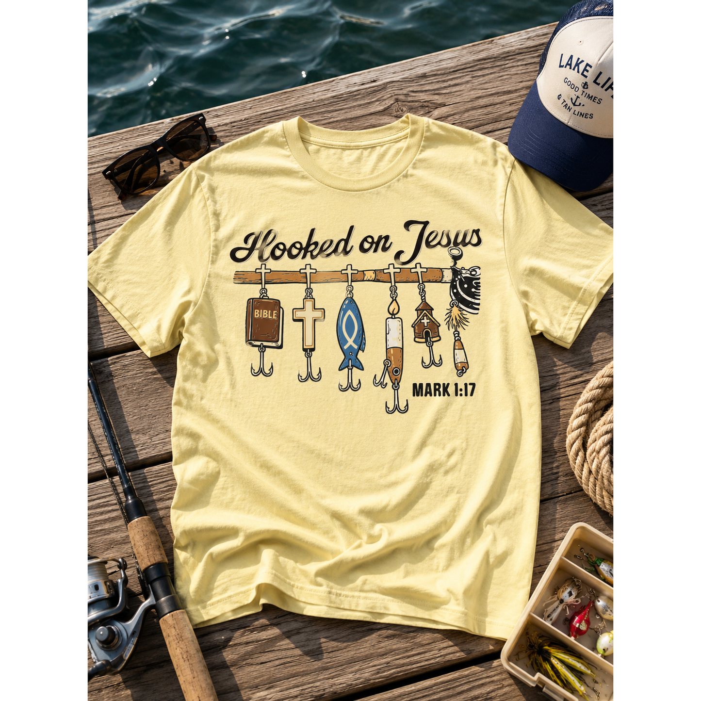 hooked on Jesus Christian tank, tee or sweatshirt
