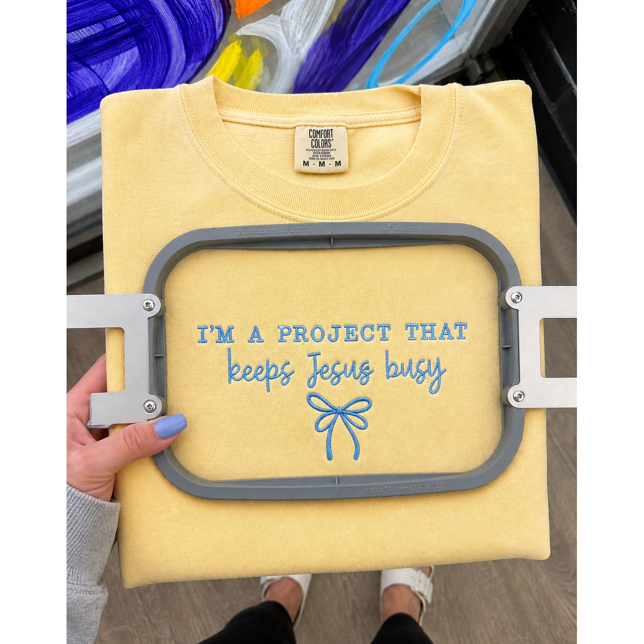 I'm just a project that keeps Jesus Busy Embroidered Tee or sweatshirt