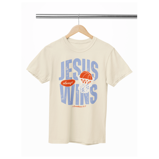 Jesus Wins light blue print  Tee or sweatshirt